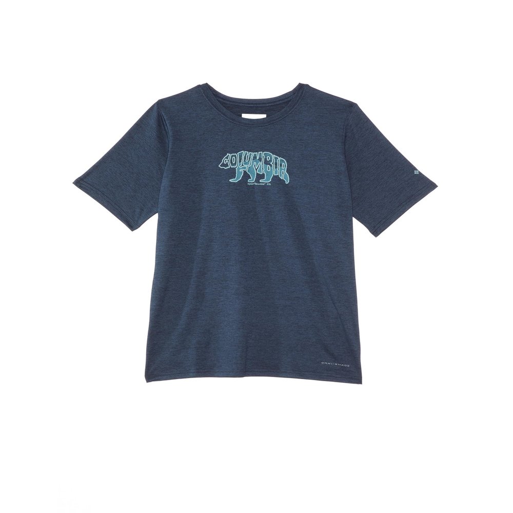 Columbia Youth Boys Mount Echo Short Sleeve Graphic Shirt, Collegiate Navy/Bearly Stroll, Small