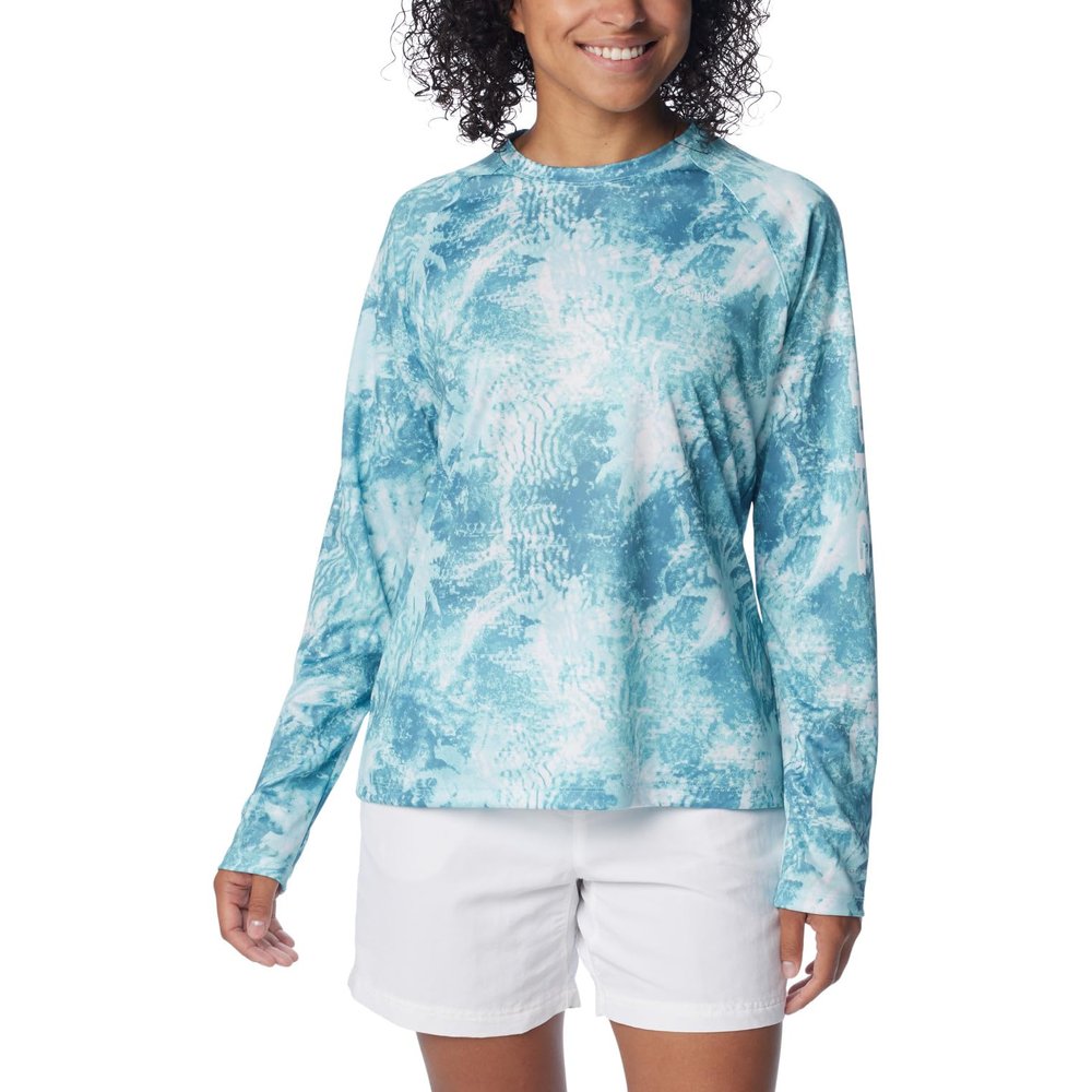Columbia Women's Super Tidal Tee Long Sleeve, Gulf Stream Digishores, X-Small