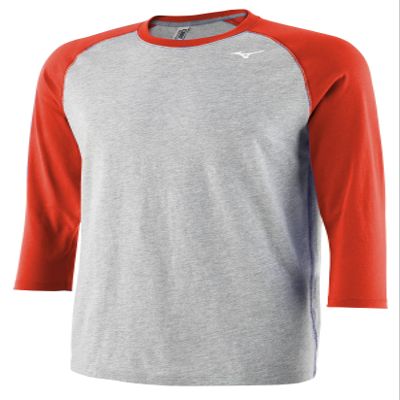 Mizuno Men's Mizuno 3/4 Practice TEE | Mens Baseball TOP | Grey-RED | US Medium (M)