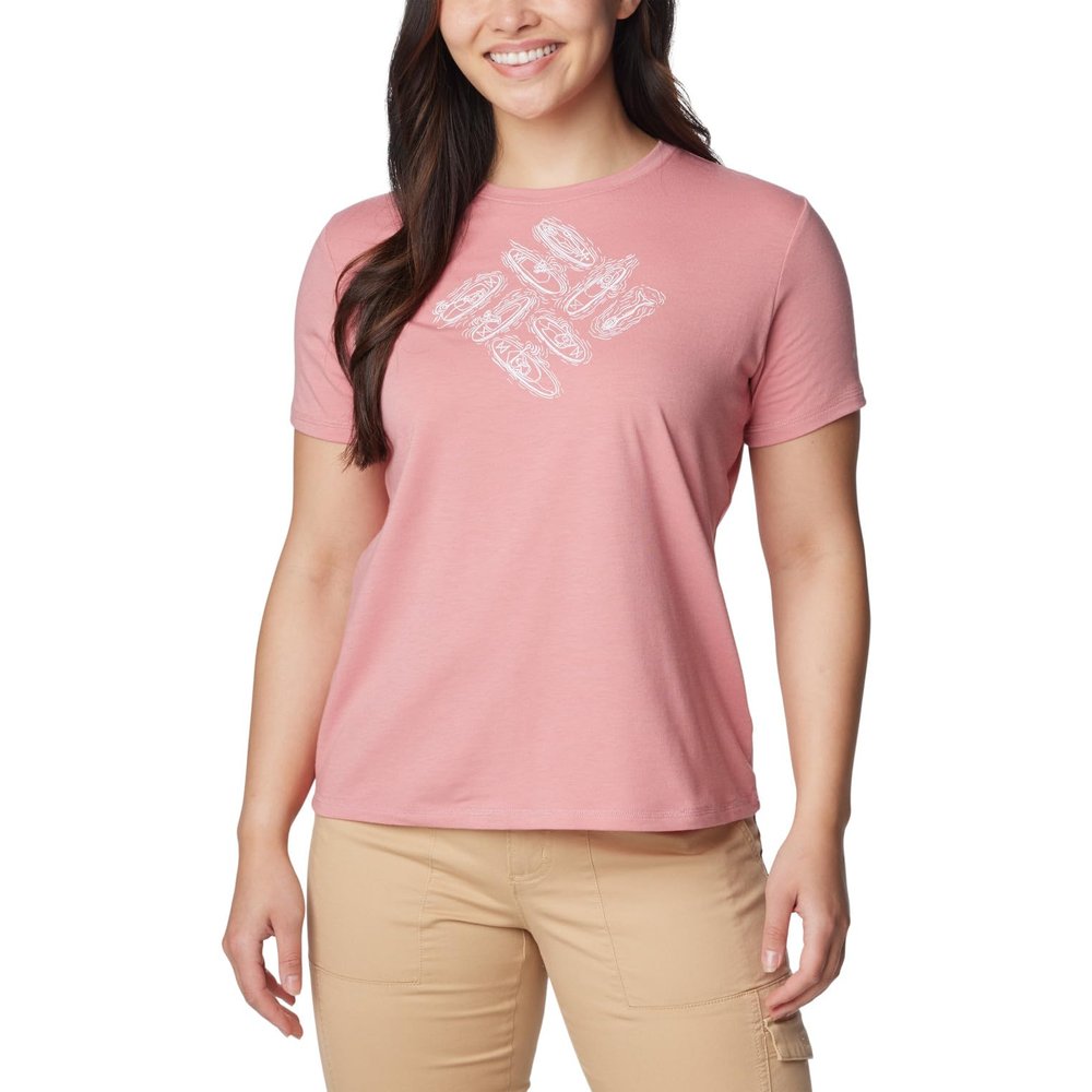 Columbia Women's Sun Trek Short Sleeve Graphic Tee, Pink Agave/Outlined Kayaks, Medium