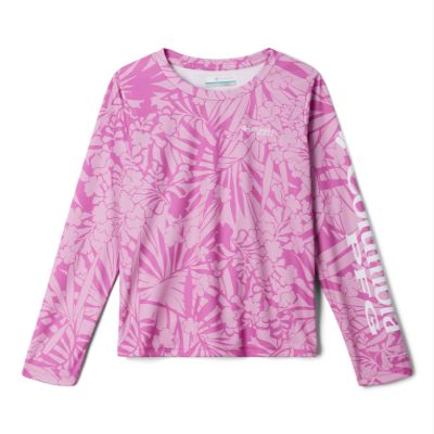 Columbia Youth Girls Super Tidal Long Sleeve, Bright Lavender Tropictones, Large