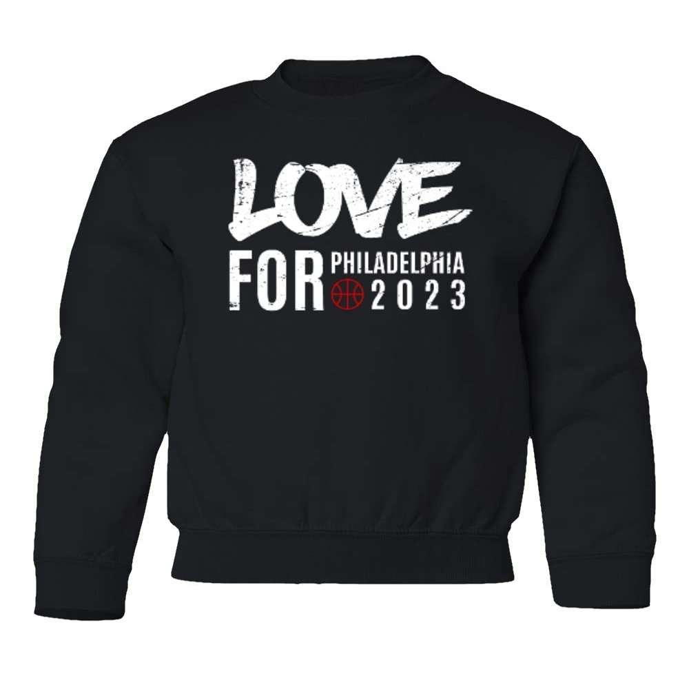 Love for Philadelphia 2023 Basketball Fans Youth Crewneck Sweatshirt (Black, Youth Small)