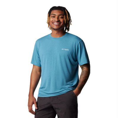 Columbia Men's PFG Uncharted Tech Tee Short Sleeve, Canyon Blue Easy Breezy, Medium