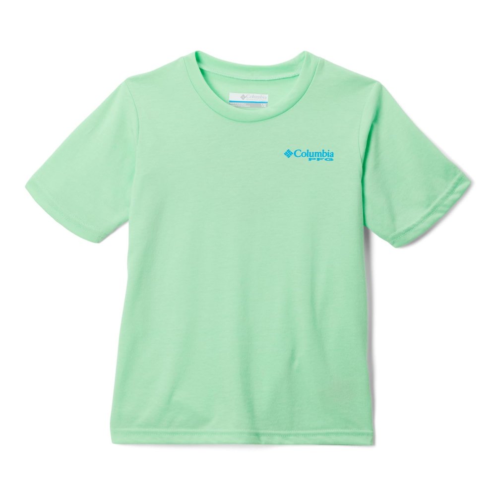Columbia Youth Boys PFG Short Sleeve Graphic Tee, Ocean Mint/Chompy Chomp Graphic, Large