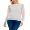 Zac & Rachel Womens Sweater Knit + Pleated Chiffon Blouse, Gardenia, XL view 1