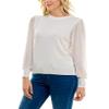 Zac & Rachel Womens Sweater Knit + Pleated Chiffon Blouse, Gardenia, XL view 3