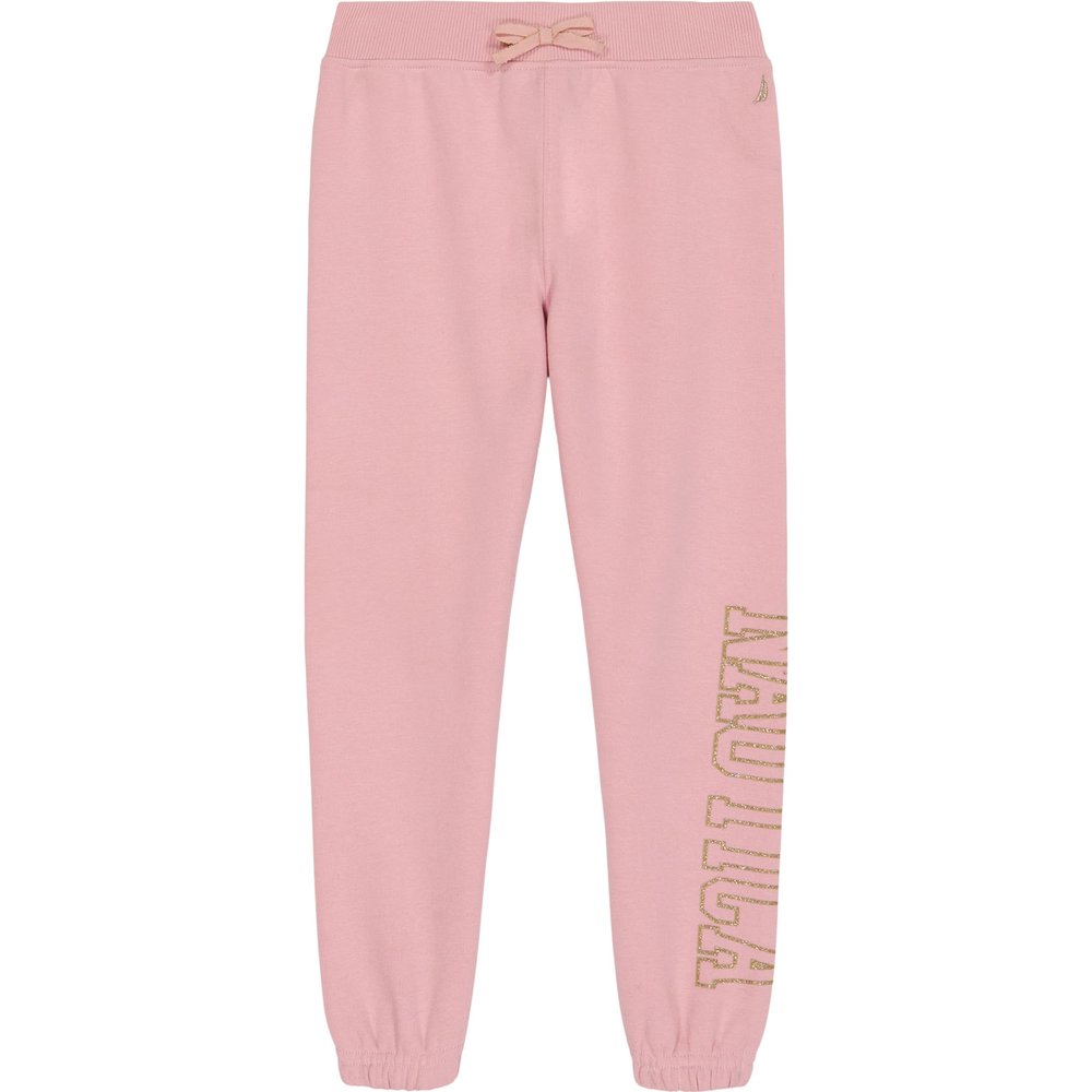Nautica Girls' Logo Sweatpants, Fleece Joggers with Ribbed Cuffs & Functional Side Pockets, Pink Glitter Art, 3T