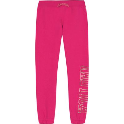 Nautica Girls' Logo Sweatpants, Fleece Joggers with Ribbed Cuffs & Functional Side Pockets, Fuchsia Glitter Art, 7