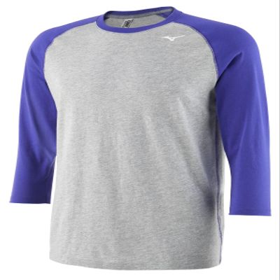 Mizuno Men's Mizuno 3/4 Practice TEE | Mens Baseball TOP | Grey-Royal | US Extra Small (XS)