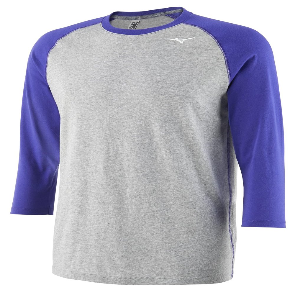 Mizuno Men's Mizuno 3/4 Practice TEE | Mens Baseball TOP | Grey-Royal | US Extra Small (XS)