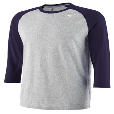 Mizuno Men's Mizuno 3/4 Practice TEE | Mens Baseball TOP | Grey-Navy | US Medium (M)