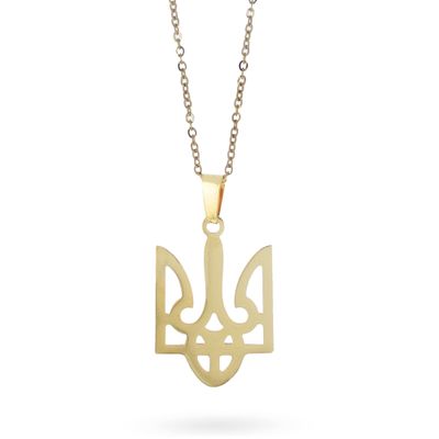BestPysanky Gold Coat of Arms of Ukraine Tryzub Pendant Support Ukraine Necklace