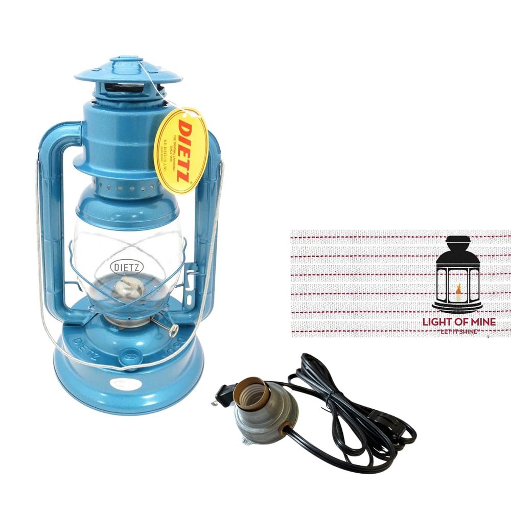 Light of Mine - Dietz #90 D-Lite Blue Oil Lantern with 7/8" Replacement Wick Strips and Conversion Kit for Electric Burner (#90 Blue, Electric)