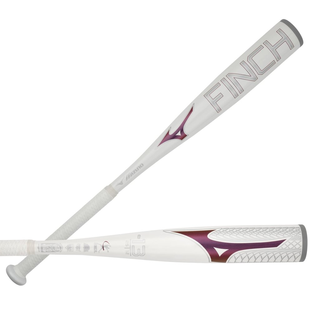 Mizuno Finch Youth Tee Ball Softball Bat (-13) | Youth - Girls Aluminum Fast Pitch BAT | White-Iridescent | 12OZ | 24 INCHES