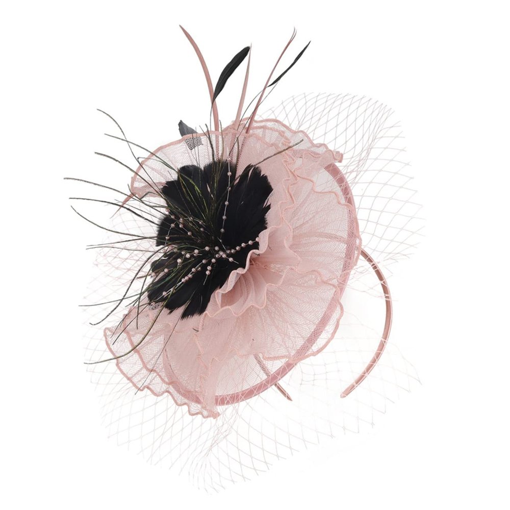 Beaupretty Garden Clip Veil Plume Ladies Dress Headdress Head Wedding Mesh Flapper Hat Womens Party Women Feathered Vintage Bridal Cocktail Accessory Headband Hair Hats Fascinator Headwear Nude Pink