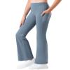 Stelle Girl's Flare Leggings with Pockets High Waisted Bootcut Yoga Pants Kids Dance Bell Bottoms Leggings(Grey Blue,L) view 1