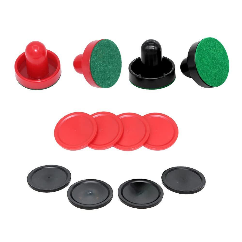 ccHuDE 4 Pcs Air Hockey Pushers with 8 Pcs Pucks, Paddles & Goal Handles - Red & Black