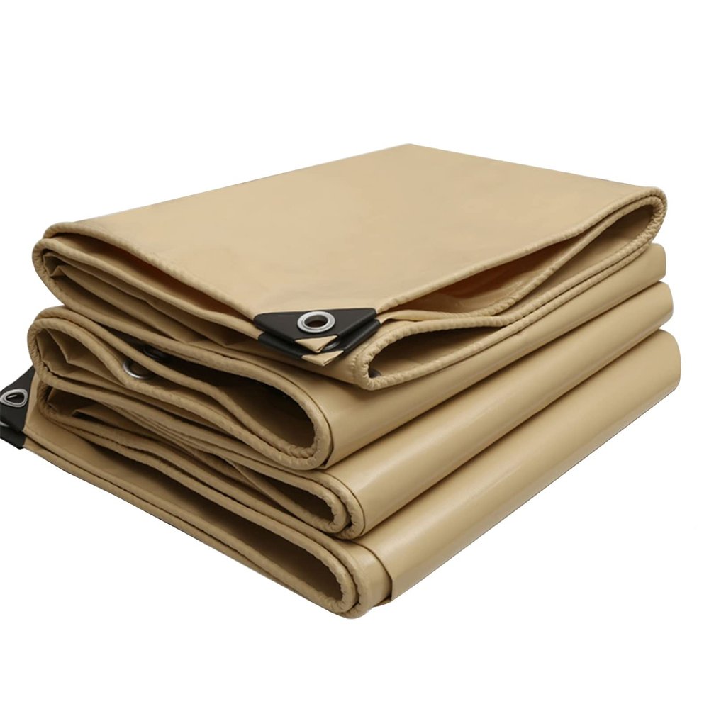 2mx2m/2mx3m/2mx4m/3mx3m Beige Heavy Duty Tarpaulin Sheet 500g/ with Metal Grommets Canopy Tent for Rain Shelter, Camping, Outdoor and Pool Ground Sheet Tarps Cover(1.5x3m)