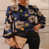 Women's 2023 Casual Summer Long Sleeve Shirts Floral Print Mock Neck Blouse view 1