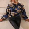 Women's 2023 Casual Summer Long Sleeve Shirts Floral Print Mock Neck Blouse view 4