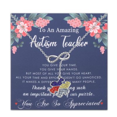 BLEOUK Autism Necklace Autism Awareness Behaviorist Gift Puzzle Necklace Thank You Gift Jewelry (To An Amazing Autism Teacher)