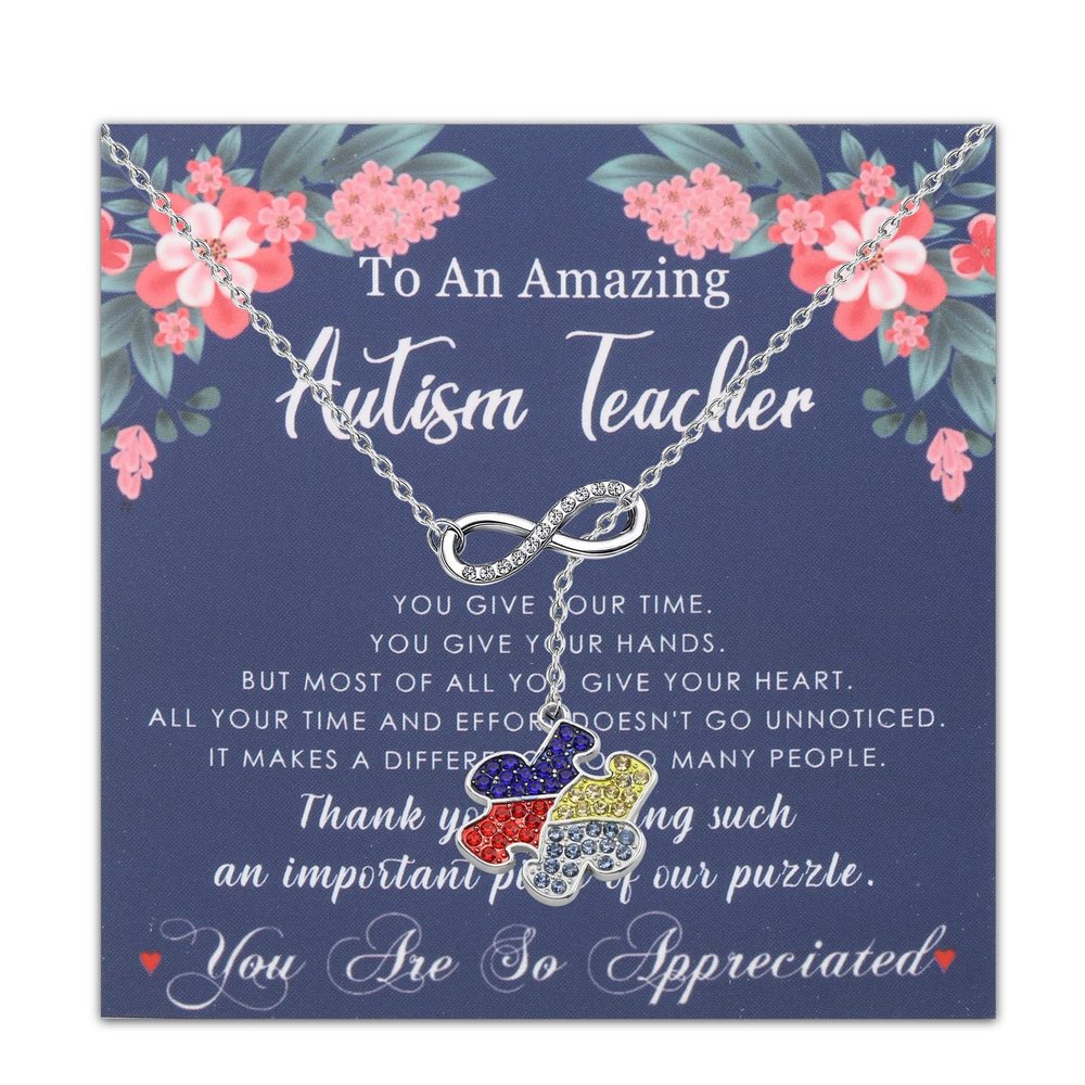 BLEOUK Autism Necklace Autism Awareness Behaviorist Gift Puzzle Necklace Thank You Gift Jewelry (To An Amazing Autism Teacher)