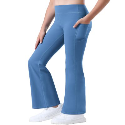 Stelle Girl's Flare Leggings with Pockets High Waisted Bootcut Yoga Pants Kids Dance Bell Bottoms Leggings(Blue,XXL)