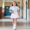 Auranso Girls Pleated Skirt Kids Tennis Elastic Waist Uniform Plaid Skirt White 8-9Y view 3