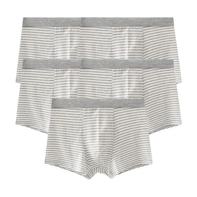 JEsilunmaMY Mens Loose Breathable Striped Boxer Briefs Plus Size Mid Waist Athletic Underwear Soft Stretch Boxers Shorts (Grey-5PC,XX-Large)