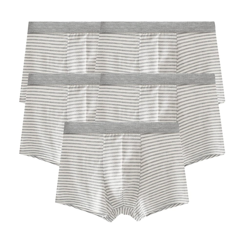 JEsilunmaMY Mens Loose Breathable Striped Boxer Briefs Plus Size Mid Waist Athletic Underwear Soft Stretch Boxers Shorts (Grey-5PC,XX-Large)