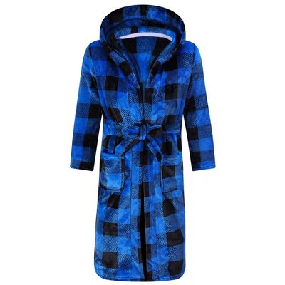 SRVNFBKT Boys Girls Robe Soft Fleece Bathrobe for Kids Blue Plaid 7-8Y