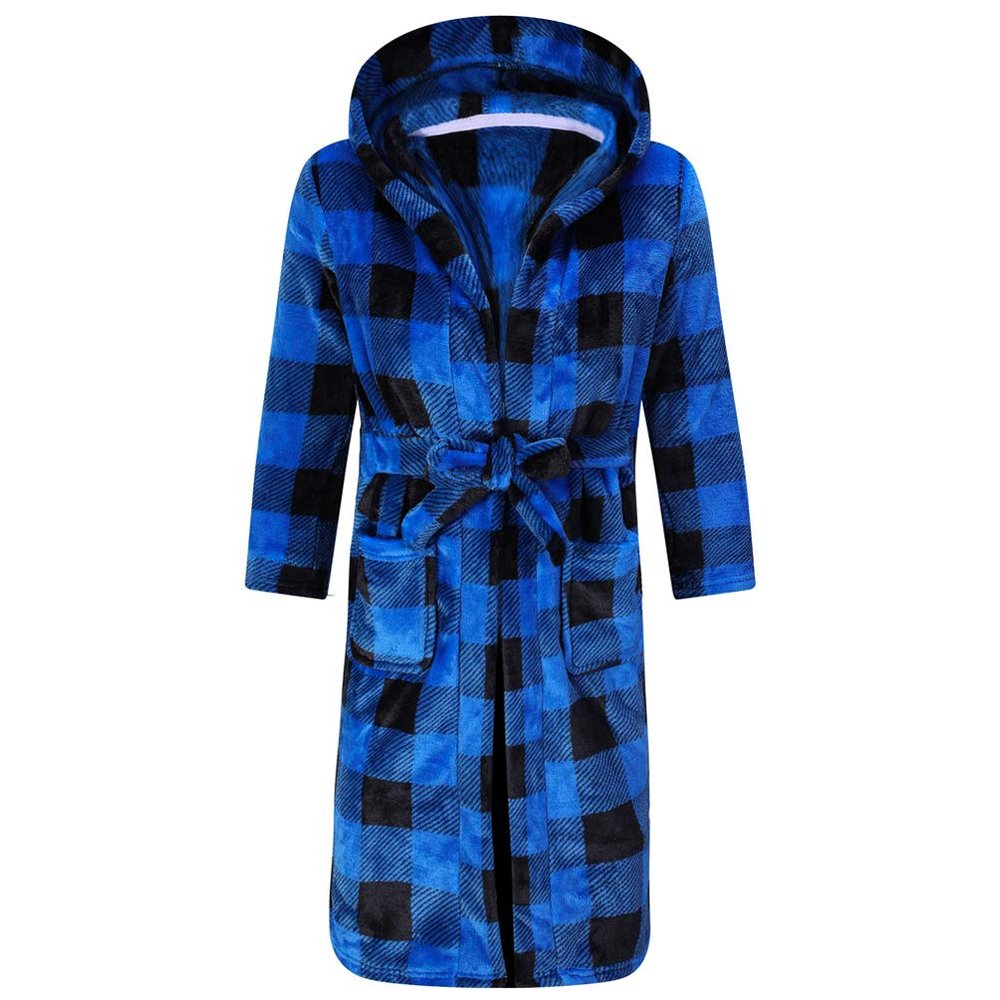 SRVNFBKT Boys Girls Robe Soft Fleece Bathrobe for Kids Blue Plaid 7-8Y