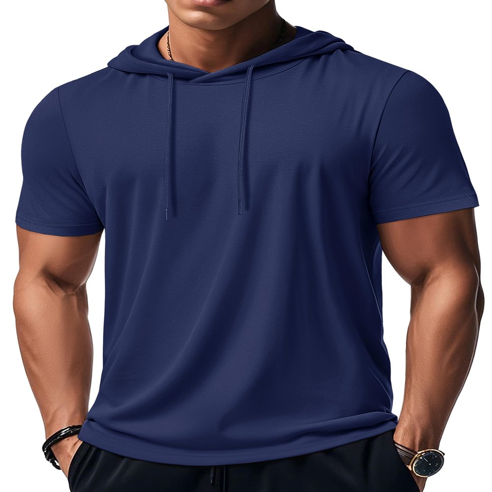 MAGCOMSEN Mens Hoodie Short Sleeve Hoodies Gym Athletic Lightweight Shirts Summer Moisture Wicking Pullover Workout Top Navy