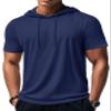 MAGCOMSEN Mens Hoodie Short Sleeve Hoodies Gym Athletic Lightweight Shirts Summer Moisture Wicking Pullover Workout Top Navy view 1