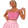 Allegra K Sequined Cami Top for Women's Velvet Spaghetti Strap Club Party Crop Tank Tops Large Light Pink view 1