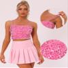 Allegra K Sequined Cami Top for Women's Velvet Spaghetti Strap Club Party Crop Tank Tops Large Light Pink view 4