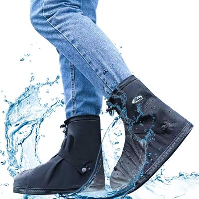 YUEYA Waterproof Shoe Covers for Rain, Non-Slip Overshoes with Zipper, Reusable Shoe Protectors for Bicycling and Outdoor Activities, Washable Rain Boots for Men, Women and Kids (Black, XXL)