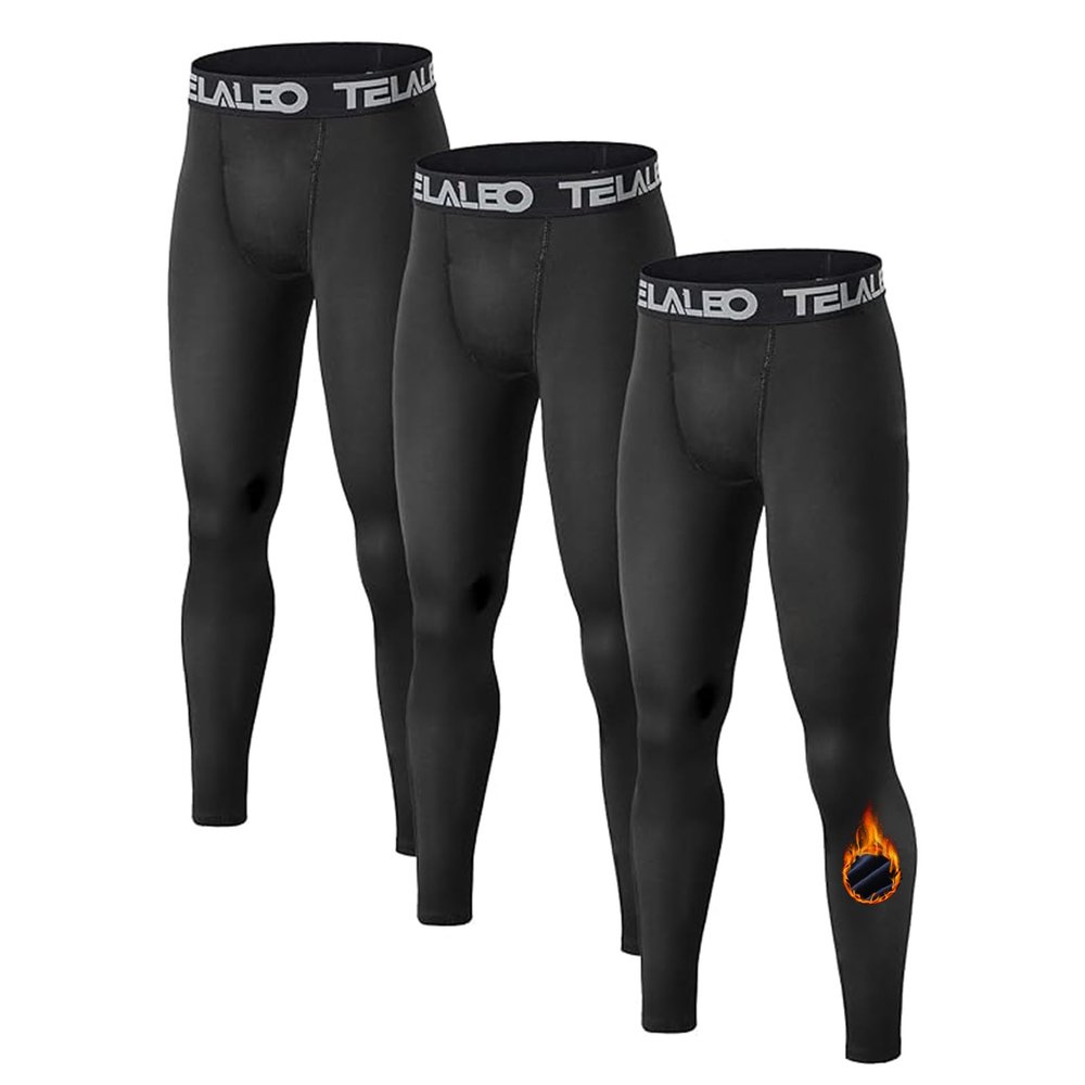 Boys Thermal Compression Leggings Pants Youth Fleece Lined Base Layer Tights Cold Weather Heat Gear (Fireball is an AD) 3Black S