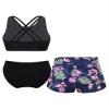 Daenrui Kids Girls Floral Racer Back Crop Top with Bottoms Boardshorts 3 Pieces Athletic Tankini Swimsuit Flowers 10 Years view 2