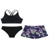 Daenrui Kids Girls Floral Racer Back Crop Top with Bottoms Boardshorts 3 Pieces Athletic Tankini Swimsuit Flowers 10 Years view 4