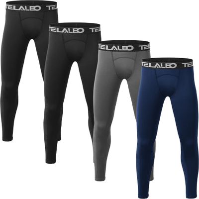 TELALEO 4 Pack Boys' Youth Compression Leggings Tights Base Layer Athletic Pants for Sports Basketball Hockey Baseball Running 2Black Grey White XL