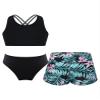 Daenrui Kids Girls Floral Racer Back Crop Top with Bottoms Boardshorts 3 Pieces Athletic Tankini Swimsuit A#Lily02 14 Years view 1
