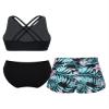 Daenrui Kids Girls Floral Racer Back Crop Top with Bottoms Boardshorts 3 Pieces Athletic Tankini Swimsuit A#Lily02 14 Years view 2