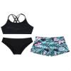 Daenrui Kids Girls Floral Racer Back Crop Top with Bottoms Boardshorts 3 Pieces Athletic Tankini Swimsuit A#Lily02 14 Years view 3