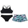 Daenrui Kids Girls Floral Racer Back Crop Top with Bottoms Boardshorts 3 Pieces Athletic Tankini Swimsuit A#Lily02 14 Years view 4