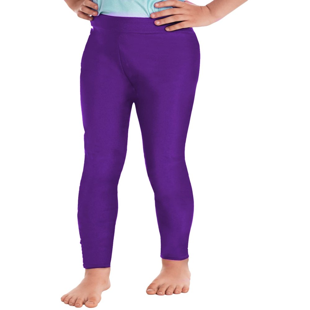 JEATHA Youth Girls' Athletic Dance Leggings Kids Solid Compression Pants Running Active Yoga Tights Dark Purple 10 Years