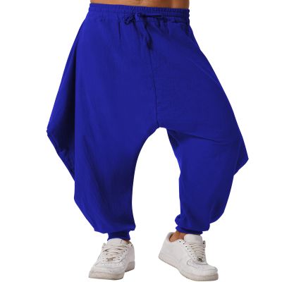 ODIZLI Harem Pants Men's Linen Pants Trousers Summer Pants Baggy Beach Pants Hammer Pants Loose Fit Yoga Pants Men with Pockets Mens Harem Pants Y2k Pants Summer Casual Royal Blue 3XL
