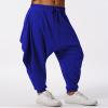 ODIZLI Harem Pants Men's Linen Pants Trousers Summer Pants Baggy Beach Pants Hammer Pants Loose Fit Yoga Pants Men with Pockets Mens Harem Pants Y2k Pants Summer Casual Royal Blue 3XL view 2