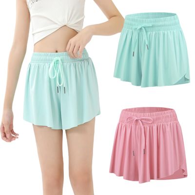 2 Pack Girls Flowy Shorts with Spandex Liner 2 in 1 Youth Butterfly Skirts for Fitness Running Sports for Kids 5-6Y Light Green Pink