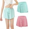 2 Pack Girls Flowy Shorts with Spandex Liner 2 in 1 Youth Butterfly Skirts for Fitness Running Sports for Kids 5-6Y Light Green Pink view 1